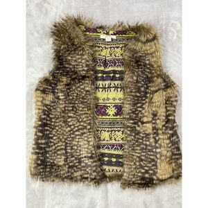 Mossimo Vest Womens Small Brown Boho Festival Indie Faux Fur Animal Print